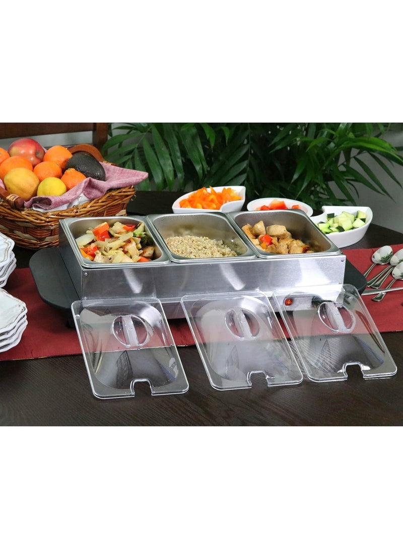 ميجاتشيف خادم طاولة وسخان طعام بثلاثة صناديق قابلة للإزالة، مع صينية ساخنة وصينية قابلة للإزالة وإطار للصينية القابل للإزالة - Image 4